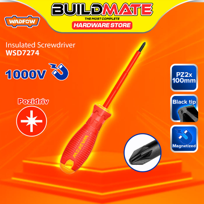 BUILDMATE Wadfow 1000V Insulated Screwdriver 75mm-150mm Phillips, Slotted, Pozidriv VDE Electrician Magnetic Screw Driver Fastening Repair Hand Tools - WHT