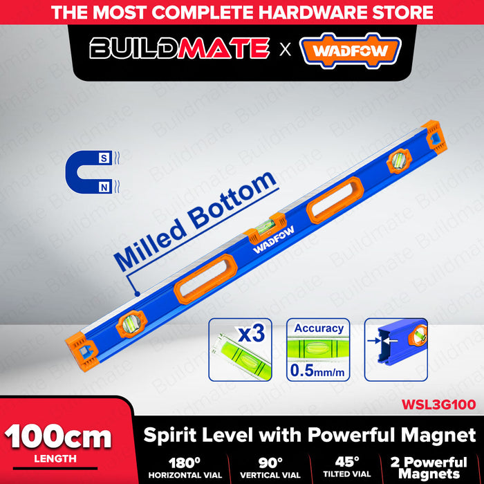 BUILDMATE Wadfow Spirit Level With Powerful Magnets 40cm - 120cm Double Side Milled Bubble Leveler Measuring Leveling Tool - WHT
