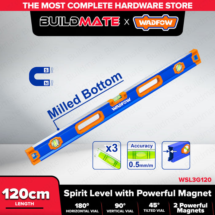 BUILDMATE Wadfow Spirit Level With Powerful Magnets 40cm - 120cm Double Side Milled Bubble Leveler Measuring Leveling Tool - WHT
