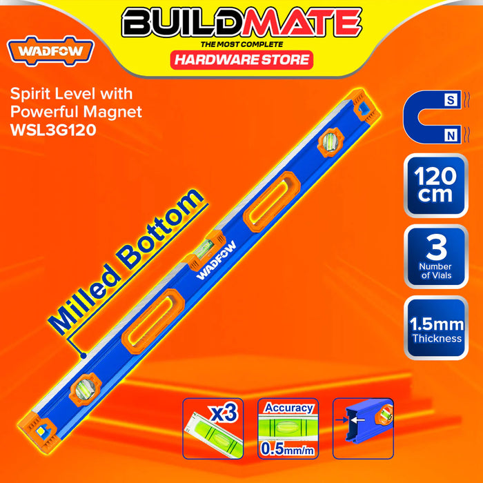 BUILDMATE Wadfow Spirit Level With Powerful Magnets 40cm - 120cm Double Side Milled Bubble Leveler Measuring Leveling Tool - WHT