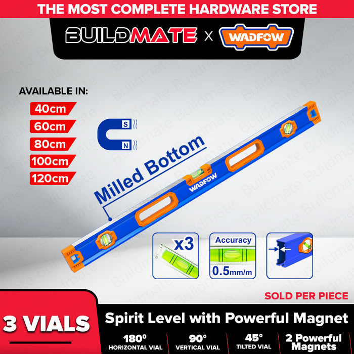 BUILDMATE Wadfow Spirit Level With Powerful Magnets 40cm - 120cm Double Side Milled Bubble Leveler Measuring Leveling Tool - WHT