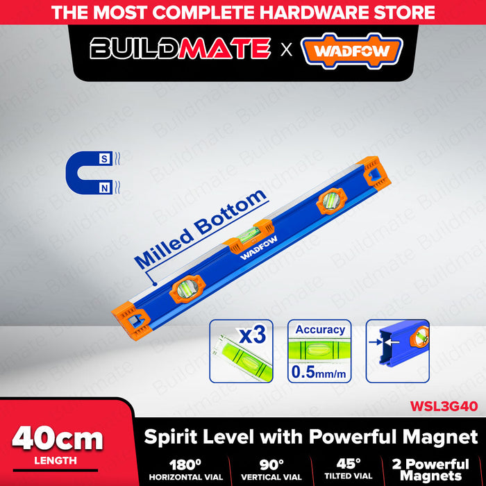 BUILDMATE Wadfow Spirit Level With Powerful Magnets 40cm - 120cm Double Side Milled Bubble Leveler Measuring Leveling Tool - WHT
