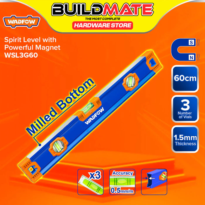 BUILDMATE Wadfow Spirit Level With Powerful Magnets 40cm - 120cm Double Side Milled Bubble Leveler Measuring Leveling Tool - WHT