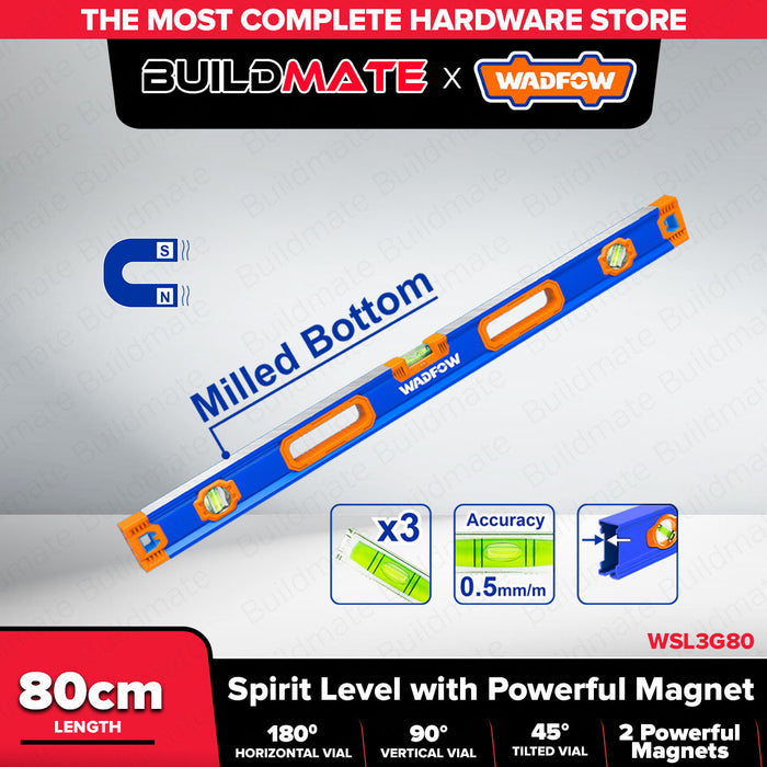 BUILDMATE Wadfow Spirit Level With Powerful Magnets 40cm - 120cm Double Side Milled Bubble Leveler Measuring Leveling Tool - WHT