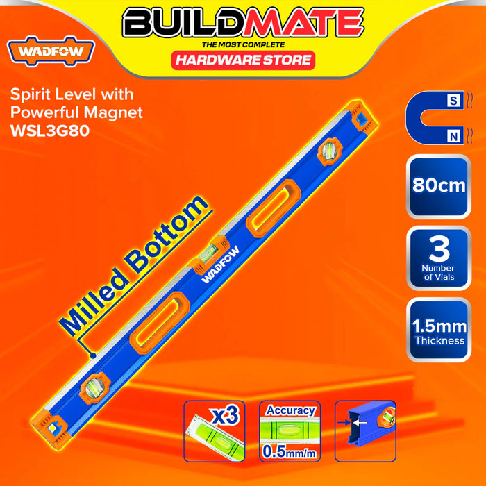 BUILDMATE Wadfow Spirit Level With Powerful Magnets 40cm - 120cm Double Side Milled Bubble Leveler Measuring Leveling Tool - WHT