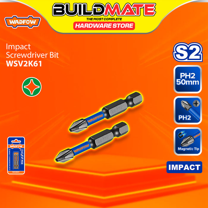 BUILDMATE Wadfow 2PCS/SET S2 Impact Screwdriver Bits PH2 50mm - 250mm Impact Fastening Driver Bits SOLD PER SET - WHT