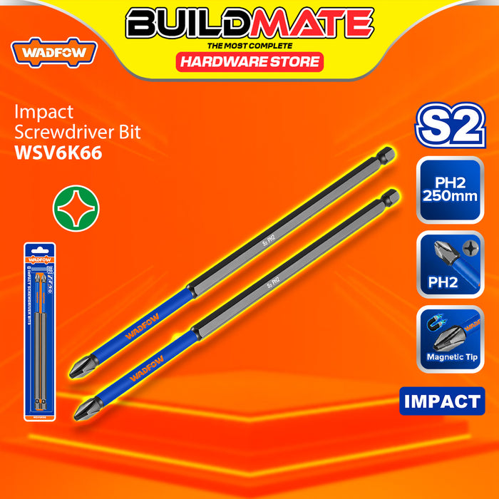 BUILDMATE Wadfow 2PCS/SET S2 Impact Screwdriver Bits PH2 50mm - 250mm Impact Fastening Driver Bits SOLD PER SET - WHT