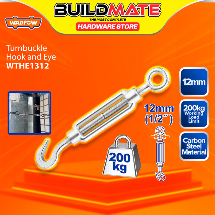 BUILDMATE Wadfow Carbon Steel Turnbuckle Hook and Eye Adjusters Straining Screw Cable Wire Rope Tensioner Metal Hook Turn Buckles Barrel Strainer - WHT
