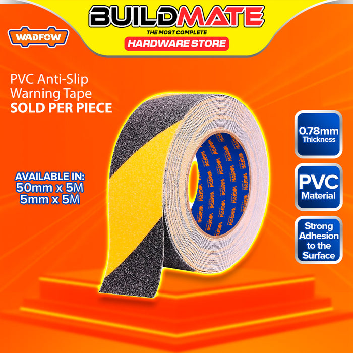 BUILDMATE Wadfow 5M PVC Anti-Slip Warning Tape Black Yellow Self Adhesive Safety Walk Track Anti-Skid Floor Strip Abrasive Traction Non Slip Stair Tread Grip Hazard Tape - WHT