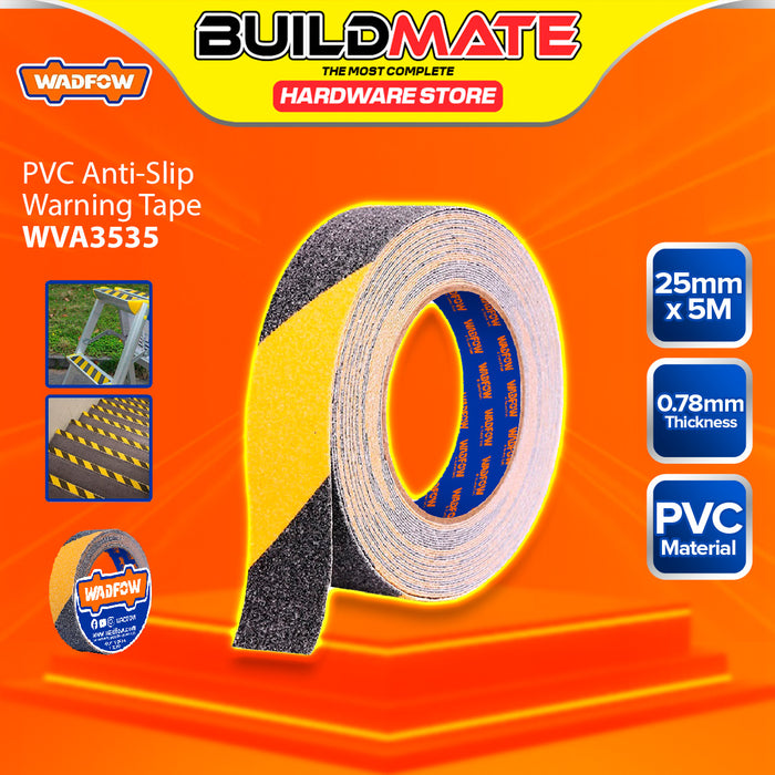 BUILDMATE Wadfow 5M PVC Anti-Slip Warning Tape Black Yellow Self Adhesive Safety Walk Track Anti-Skid Floor Strip Abrasive Traction Non Slip Stair Tread Grip Hazard Tape - WHT