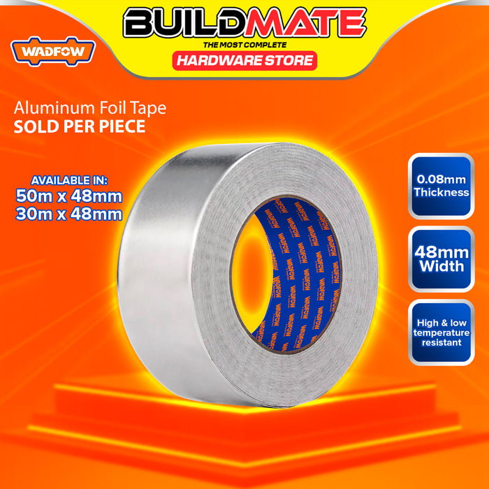 BUILDMATE Wadfow Aluminum Foil Tape HVAC System 48mm Adhesive Heat Resistant Metallic Sealing Duct Thermal Insulation Silver Tape - WHT