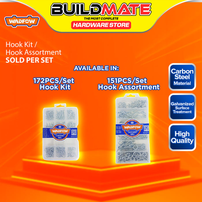 BUILDMATE Wadfow 172pcs / 151pcs Wall Mounting Hook Kit Assortment Carbon Steel Home Decor Multi-Purpose Wall Hanging Hook Set DIY Hardware Kit - WHT