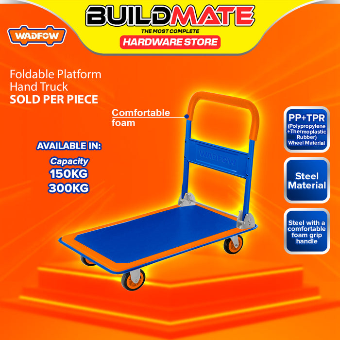 BUILDMATE Wadfow Foldable Steel Platform Hand Truck 150kg / 300kg Capacity Folding Trolley Push Cart Transport Flat Bed Dolly  - WHT