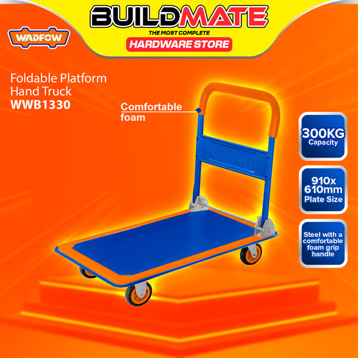 BUILDMATE Wadfow Foldable Steel Platform Hand Truck 150kg / 300kg Capacity Folding Trolley Push Cart Transport Flat Bed Dolly  - WHT