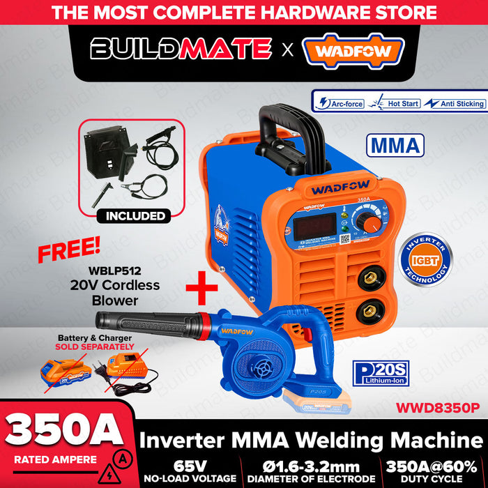 WADFOW 350A IGBT Welding Machine WWD8350P w/ 20V Cordless Blower - Unit Only WBLP512 WPT
