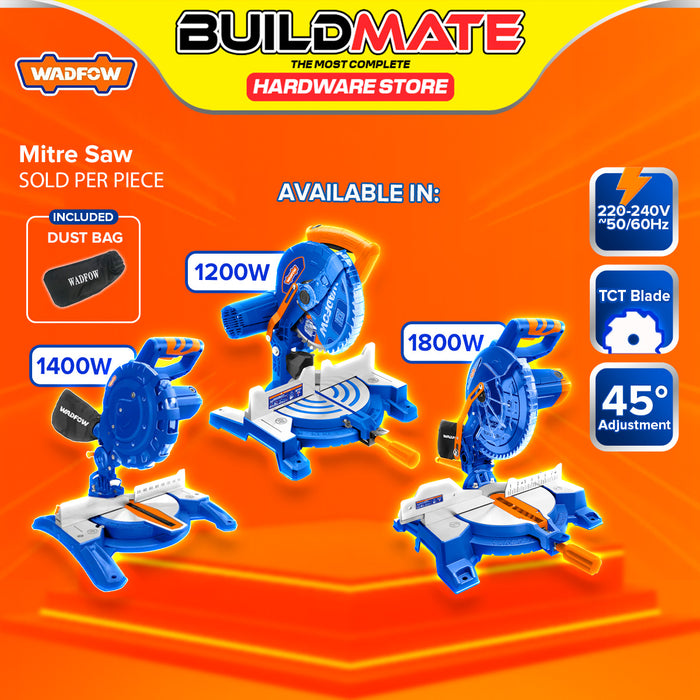 BUILDMATE Wadfow Mitre Saw 1200W / 1400W / 1800W with Dust Bag Wood Cutter Woodworking Cutting Machine Miter Saw  - WPT