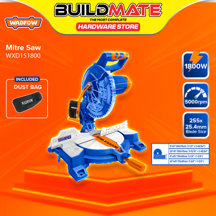BUILDMATE Wadfow Mitre Saw 1200W / 1400W / 1800W with Dust Bag Wood Cutter Woodworking Cutting Machine Miter Saw  - WPT