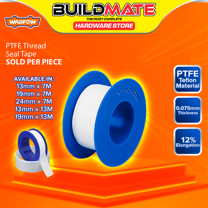 BUILDMATE Wadfow PTFE Teflon Thread Seal Tape 7m / 13m White Plumbers Sealant Threaded Joint Leak Proof Pipe Wrapping Tape SOLD PER PIECE - WHT