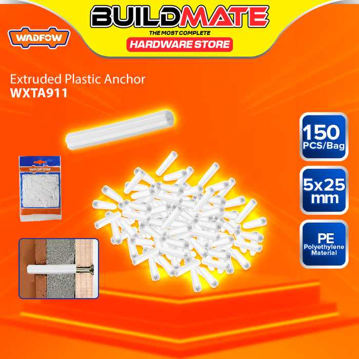 BUILDMATE Wadfow Extruded Plastic Anchor 5x25mm / 5x38mm White Ribbed Tubular Straight Plastic Insulation Expansion Anchor Wall Plug  SOLD PER PACK - WHT
