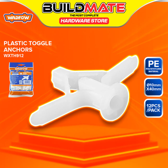 BUILDMATE Wadfow Plastic Toggle Anchor 10-32mm / 10-40mm Winged Plastic Expansion Toggled Drywall Wall Butterfly Anchor SOLD PER PACK - WHT