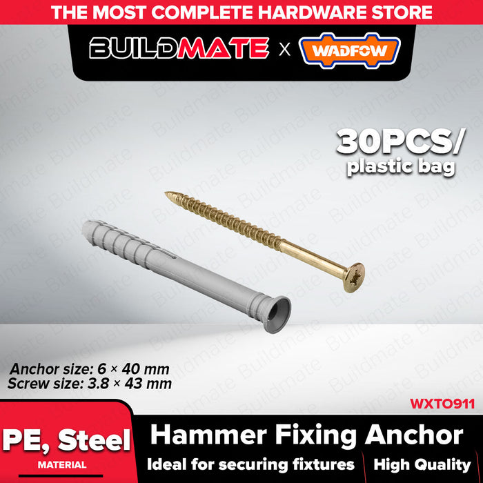 WADFOW Hammer Fixing Anchor 6x40mm / 8x80mm PE Hammer-In Fastener Concrete Anchor & Screw Set Wall Fixing Anchor Kit SOLD PER BAG - WHT