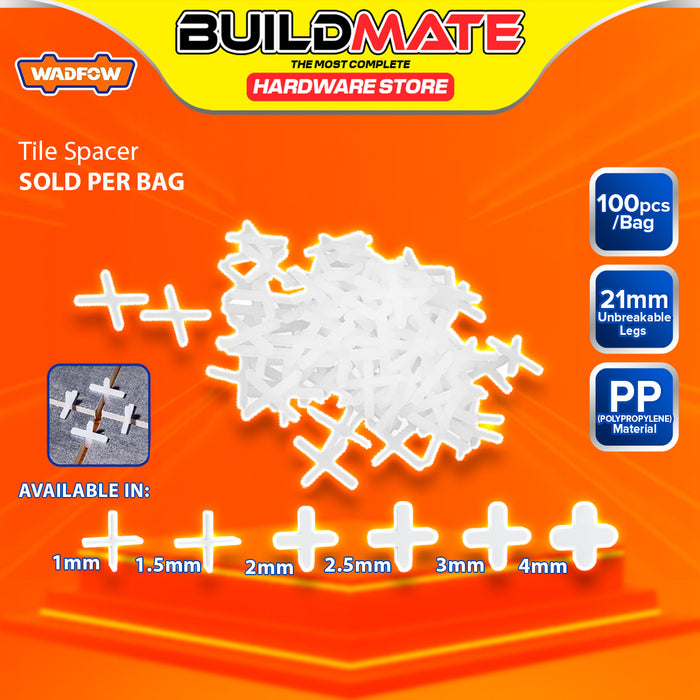 BUILDMATE Wadfow 100PCS/BAG Tile Spacer 1mm-4mm Grout Line Tiling Gap Spacing Cross Spacers Leveling Alignment Tile Installation Tool SOLD PER BAG - WHT