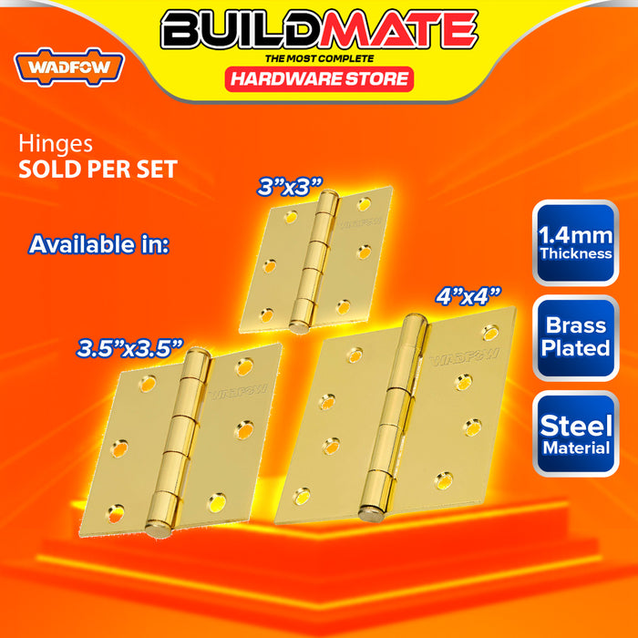BUILDMATE Wadfow Hinges 3x3" / 3.5x3.5" / 4x4" with 1.4mm Thickness Brass Plated Bisagra with Screw For Furniture Door Cabinet SOLD IN PAIR - WHT