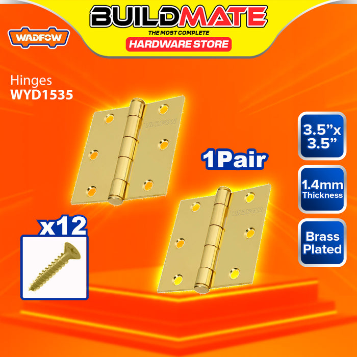 BUILDMATE Wadfow Hinges 3x3" / 3.5x3.5" / 4x4" with 1.4mm Thickness Brass Plated Bisagra with Screw For Furniture Door Cabinet SOLD IN PAIR - WHT