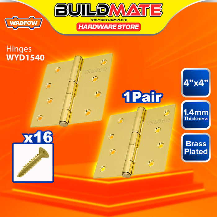 BUILDMATE Wadfow Hinges 3x3" / 3.5x3.5" / 4x4" with 1.4mm Thickness Brass Plated Bisagra with Screw For Furniture Door Cabinet SOLD IN PAIR - WHT