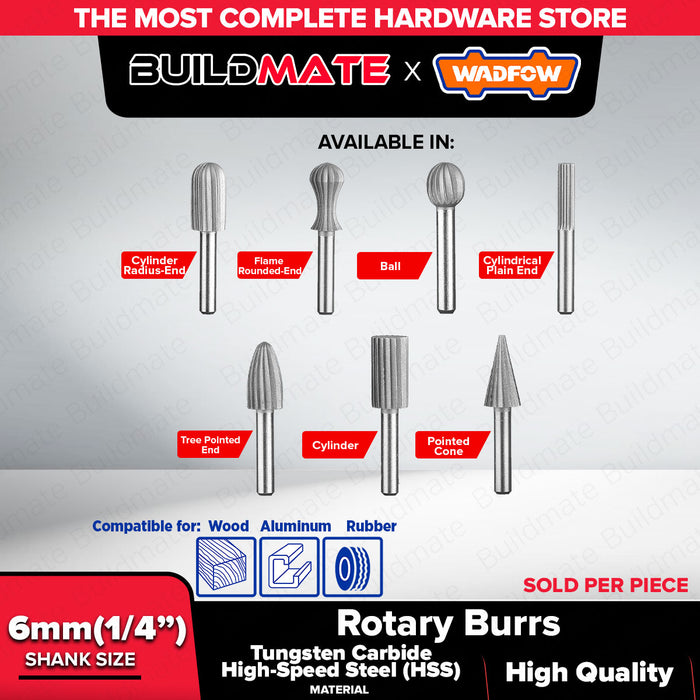 WADFOW 6mm Rotary Burrs for Deburring Wood, Rubber, and Aluminum WHT - BUILDMATE