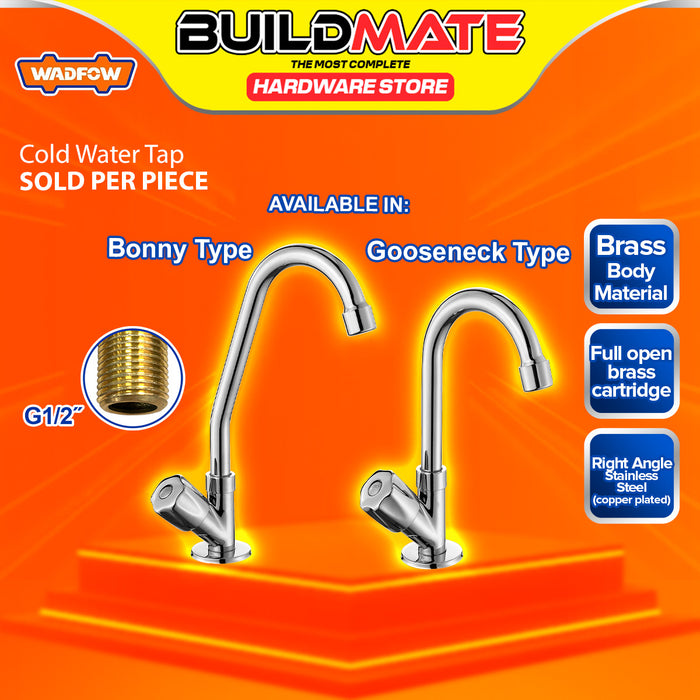 BUILDMATE Wadfow G/12"Deck-Mounted Cold Water Tap Bonny / Gooseneck Style Single Handle Cold Water Sink Faucet For Kitchen  or Bathroom - WHT