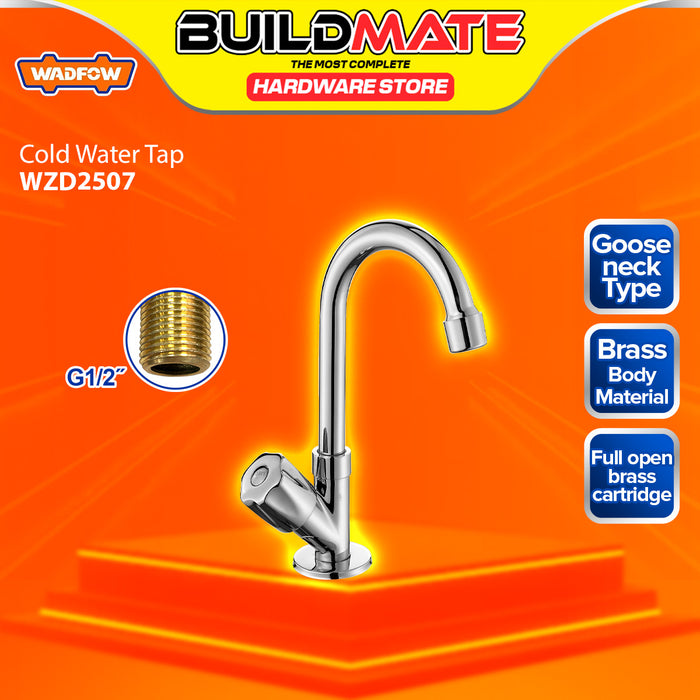 BUILDMATE Wadfow G/12"Deck-Mounted Cold Water Tap Bonny / Gooseneck Style Single Handle Cold Water Sink Faucet For Kitchen  or Bathroom - WHT