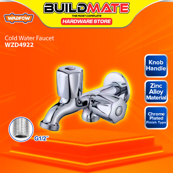 BUILDMATE Wadfow G1/2" Two Way Cold Water Faucet Splitter Wall Mounted Stainless Steel Shower Dual Function Double Water Outlet Cold Tap SOLD PER PIECE - WHT