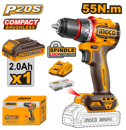 INGCO 20V Compact Brushless Cordless Drill Unit Only and Set CDLI205581 CDLI205582  ICPT - BUILDMATE