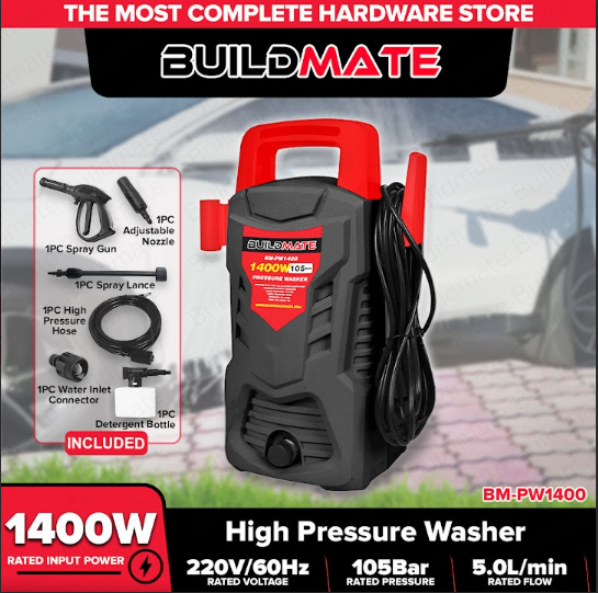 BUILDMATE Brand 1400W Portable Pressure Washer BM-PW1400 With Adjustable Max Pressure