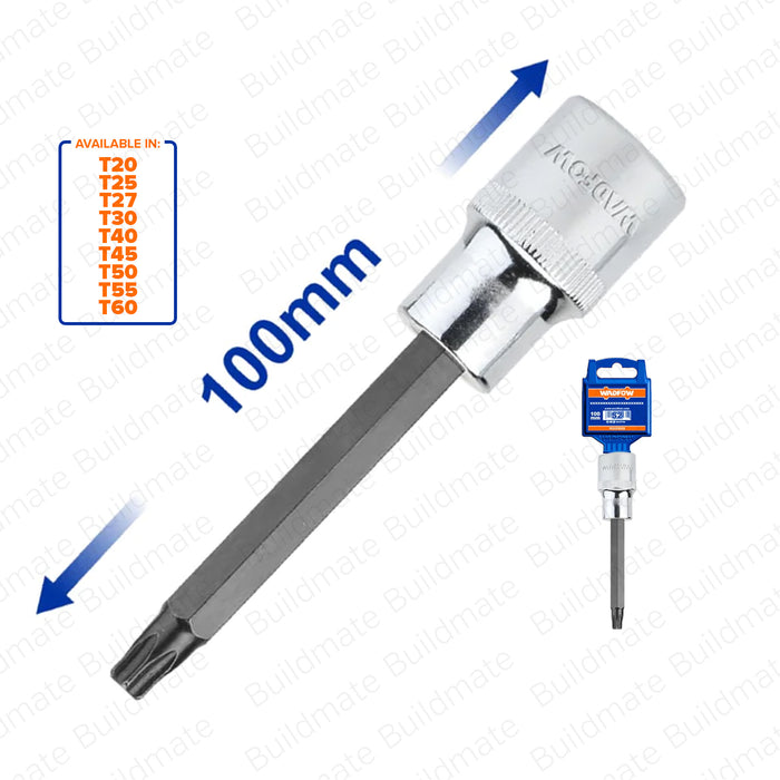 WADFOW 1/2" Long Torx Bit Socket T20-T60 Chrome Plated Cr-V Torx Bit SOLD PER PIECE •BUILDMATE• WHT