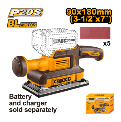 INGCO 20V Brushless Cordless Finishing Sander Unit Only and Set CFSLI2031 CFSLI20311 ICPT - BUILDMATE