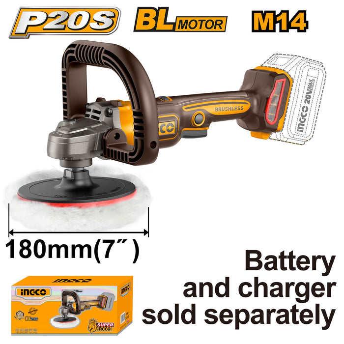 INGCO 20V Brushless Cordless Angle Polisher with 1pc Battery and Charger APLI2018 APLI20181 ICPT - BUILDMATE