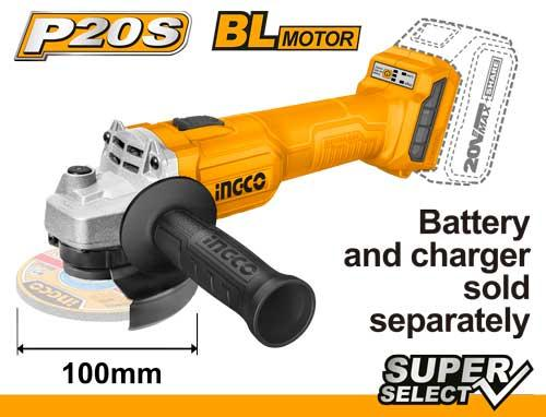 Buildmate x INGCO 20V Brushless Angle Grinder 100mm Dual Speed No Battery CAGLI20107 CPT