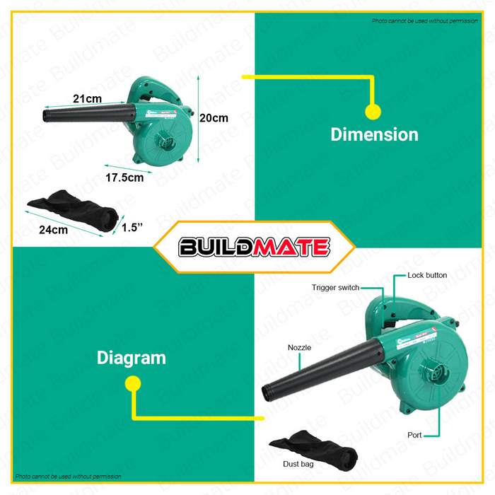 BUILDMATE Hoyoma | Mailtank Electric Air Blower 600W Hand Operated Dust Cleaner With Dust Bag & Vacuum Function Blow Machine Power Tools SH15 / HT-EB600