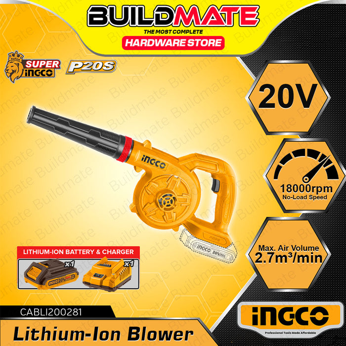 BUILDMATE Ingco Lithium-Ion Cordless Air Blower 20V Rechargeable Handheld Portable Dust Dirt Cleaner Blower Machine - ICPT