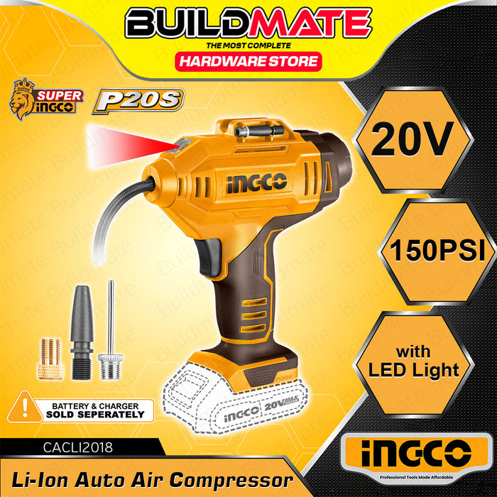 BUILDMATE Ingco Lithium-Ion Cordless 20V Auto Air Compressor 160PSI / 150PSI Rechargeable Car Tire Inflator Air Pump - ICPT