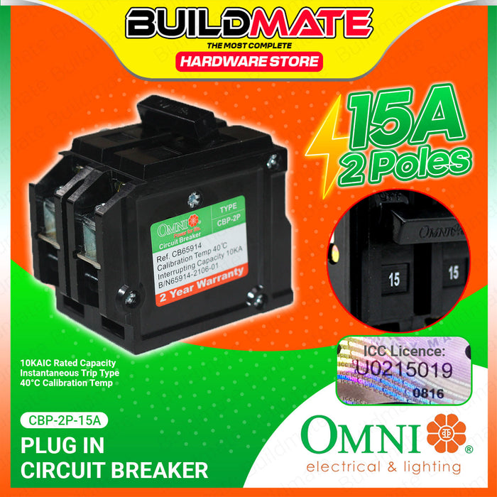 BUILDMATE Omni Plug In Circuit Breaker 2 Poles  15A-60A Electrical Double Pole Circuit Protection Plugin Breaker CBP-2P SOLD PER PIECE