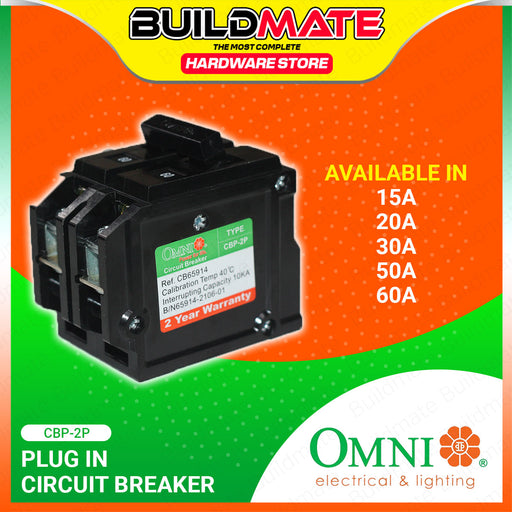 BUILDMATE Omni Plug In Circuit Breaker 2 Poles  15A-60A Electrical Double Pole Circuit Protection Plugin Breaker CBP-2P SOLD PER PIECE