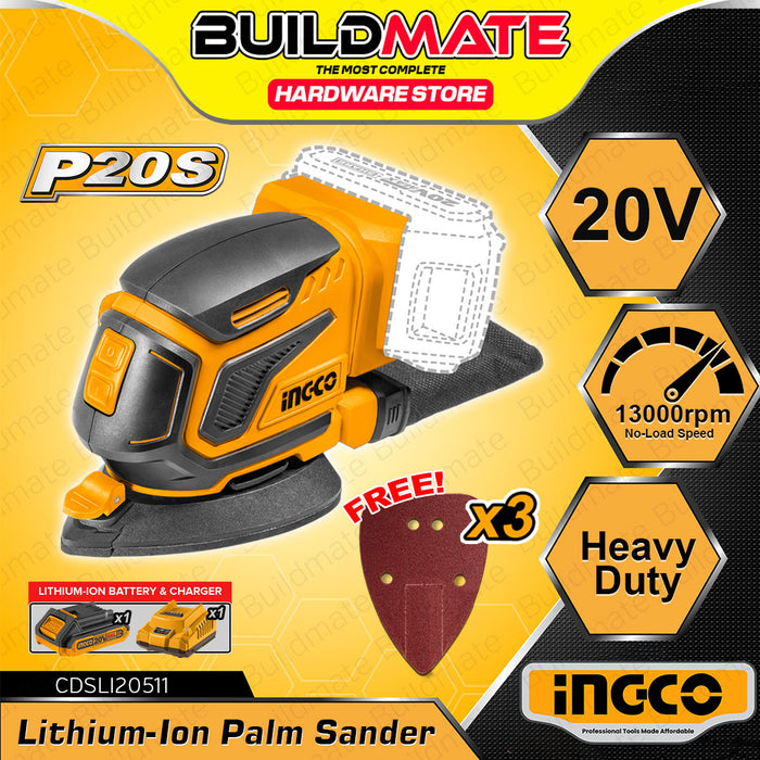 BUILDMATE Ingco Lithium-Ion Cordless 20V Palm Sander 13000rpm Rechargeable Woodworking Finishing Sheet Wood Sanding Machine Power Tool - ICPT
