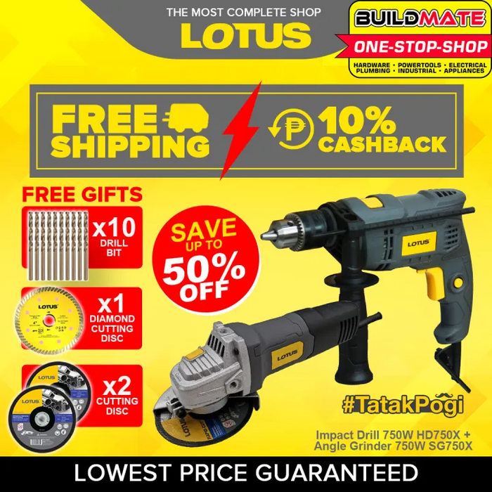 [COMBO] SALE LOTUS TATAKPOGI Impact Hammer Drill & Angle Grinder HD750X + SG750X •BUILDMATE• LPT