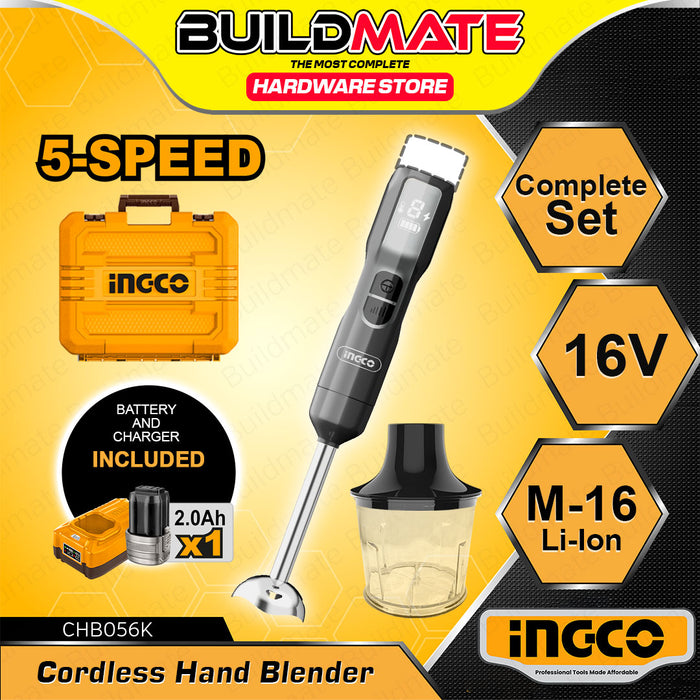 BUILDMATE Ingco Lithium-Ion 16V Cordless Hand Blender 100W Rechargeable 5-Speed Handheld Stick Immersion Blender - ICPT
