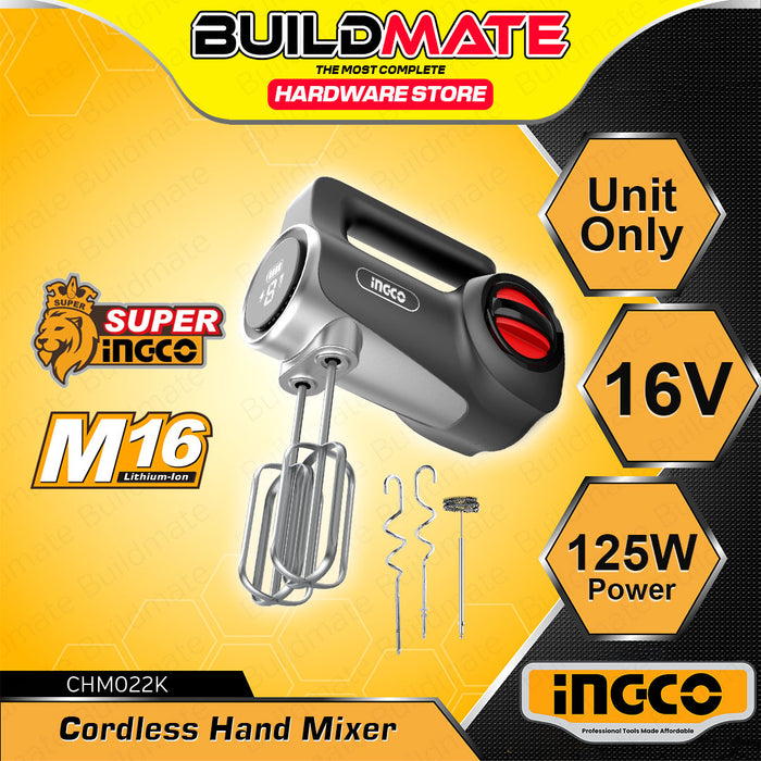 BUILDMATE Ingco 16V Cordless Hand Mixer 125W with 7-Speed Control Multifunction Self-Stand Electric Beater Whisk Baking Handheld Mixer Kitchen Appliance - ICPT