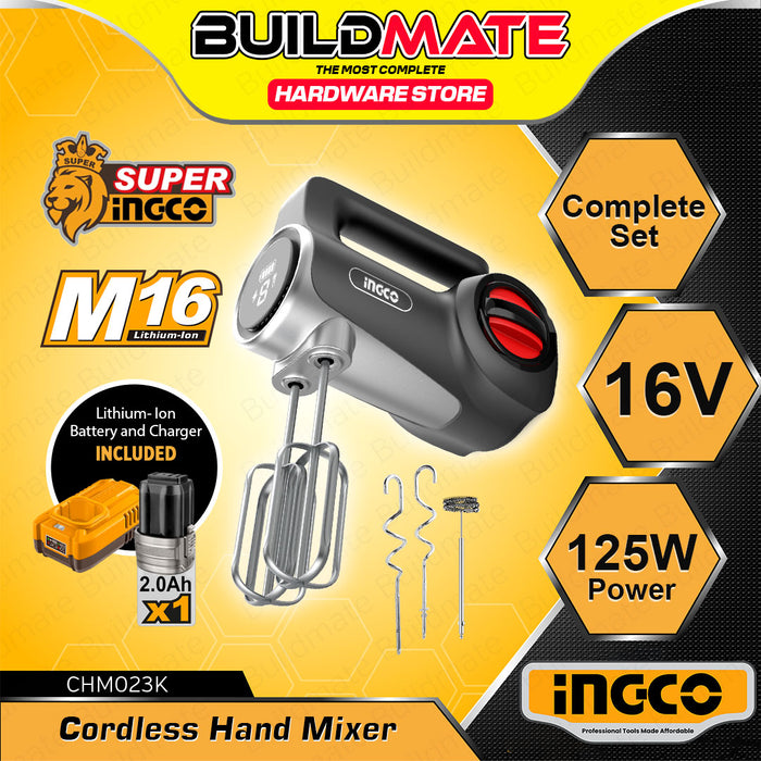 BUILDMATE Ingco 16V Cordless Hand Mixer 125W with 7-Speed Control Multifunction Self-Stand Electric Beater Whisk Baking Handheld Mixer Kitchen Appliance - ICPT
