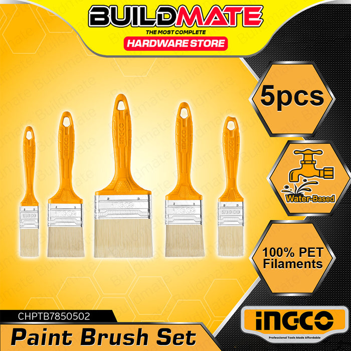 BUILDMATE Ingco 5pcs Paint Brush Set Oil Based / Water Based Paint Application Detail Flat Paint Brushes Kit - IHT
